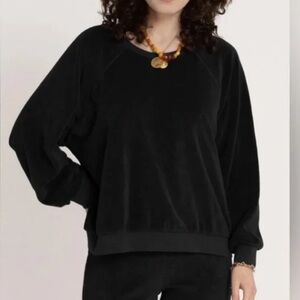 SUZIE KONDI Black Velour Women's Pullover Sweatshirt Top Raglan Sleeve Comfy SM